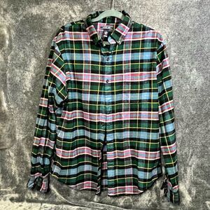 Lands end mens colorful plaid flannel long sleeve button down shirt size large
